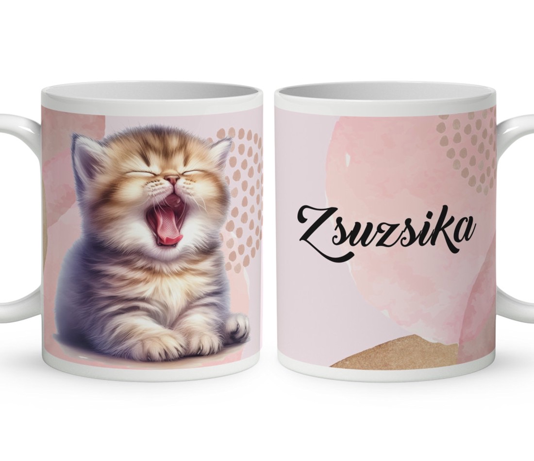 Kérd a Neveddel - Ásító cuki cicus mintás bögre - otthon & életmód - konyhafelszerelés, tálalás - tálalás - bögre & csésze - Meska.hu