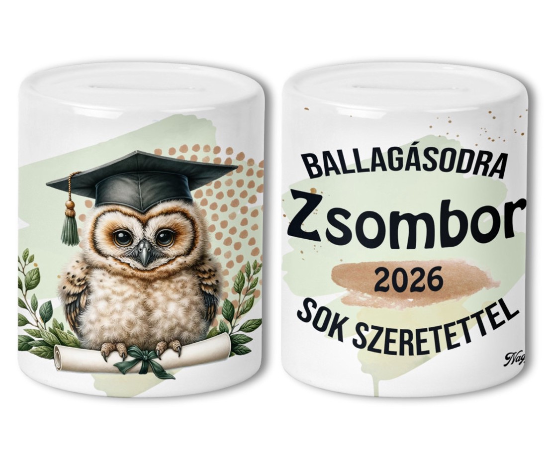 Névvel kérhető Bölcs Bagoly - 2026 évi Ballagásra mintás persely -  - Meska.hu
