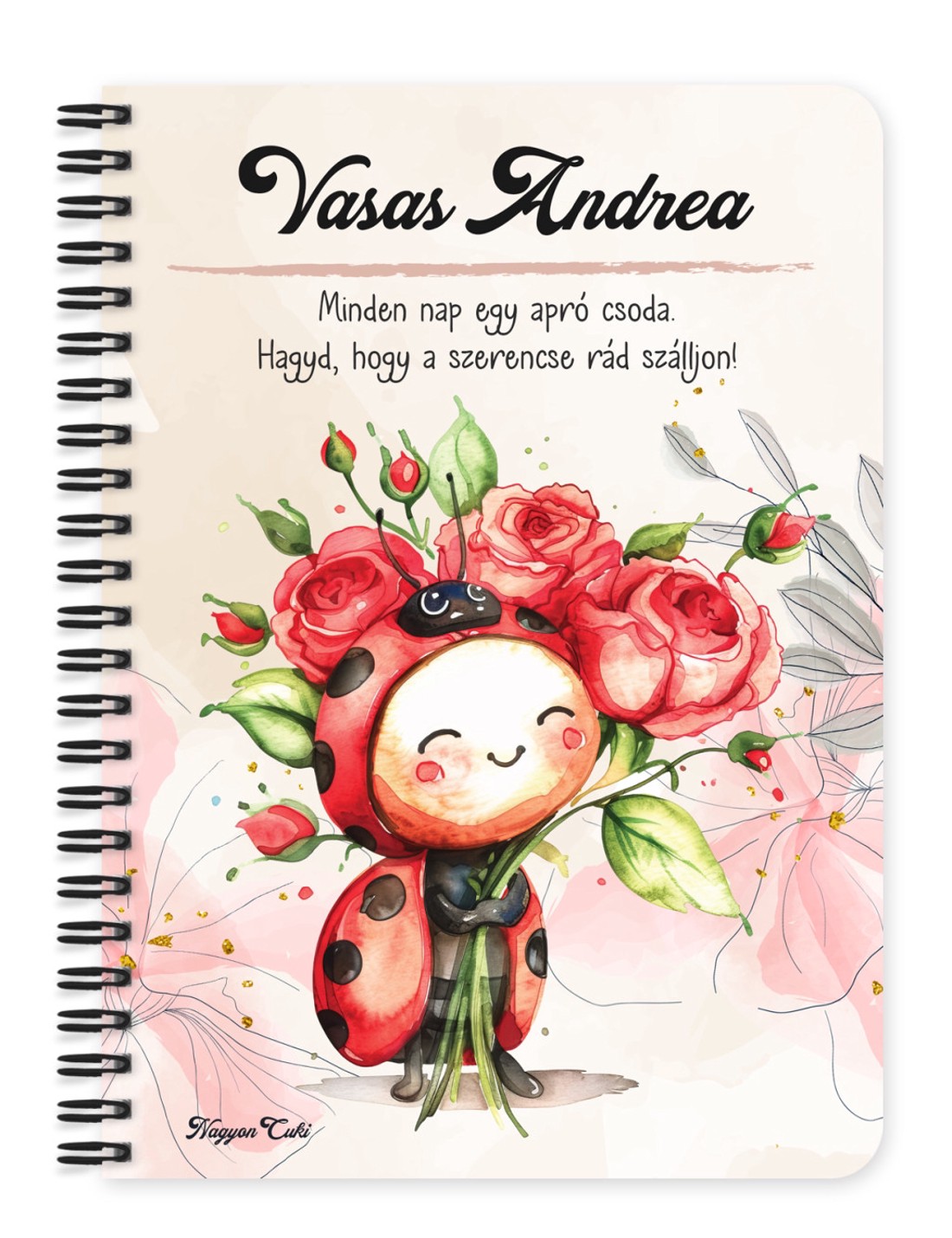 Személyre szabható - Katica virágcsokorral mintás A6-os füzet - otthon & életmód - papír, írószer - jegyzetfüzet & napló - Meska.hu