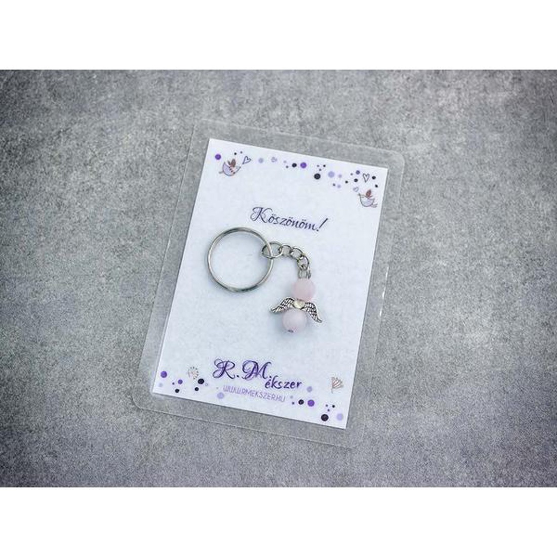 Köszönöm kulcstartó rózsakvarccal - táska & tok - kulcstartó & táskadísz - kulcstartó - Meska.hu