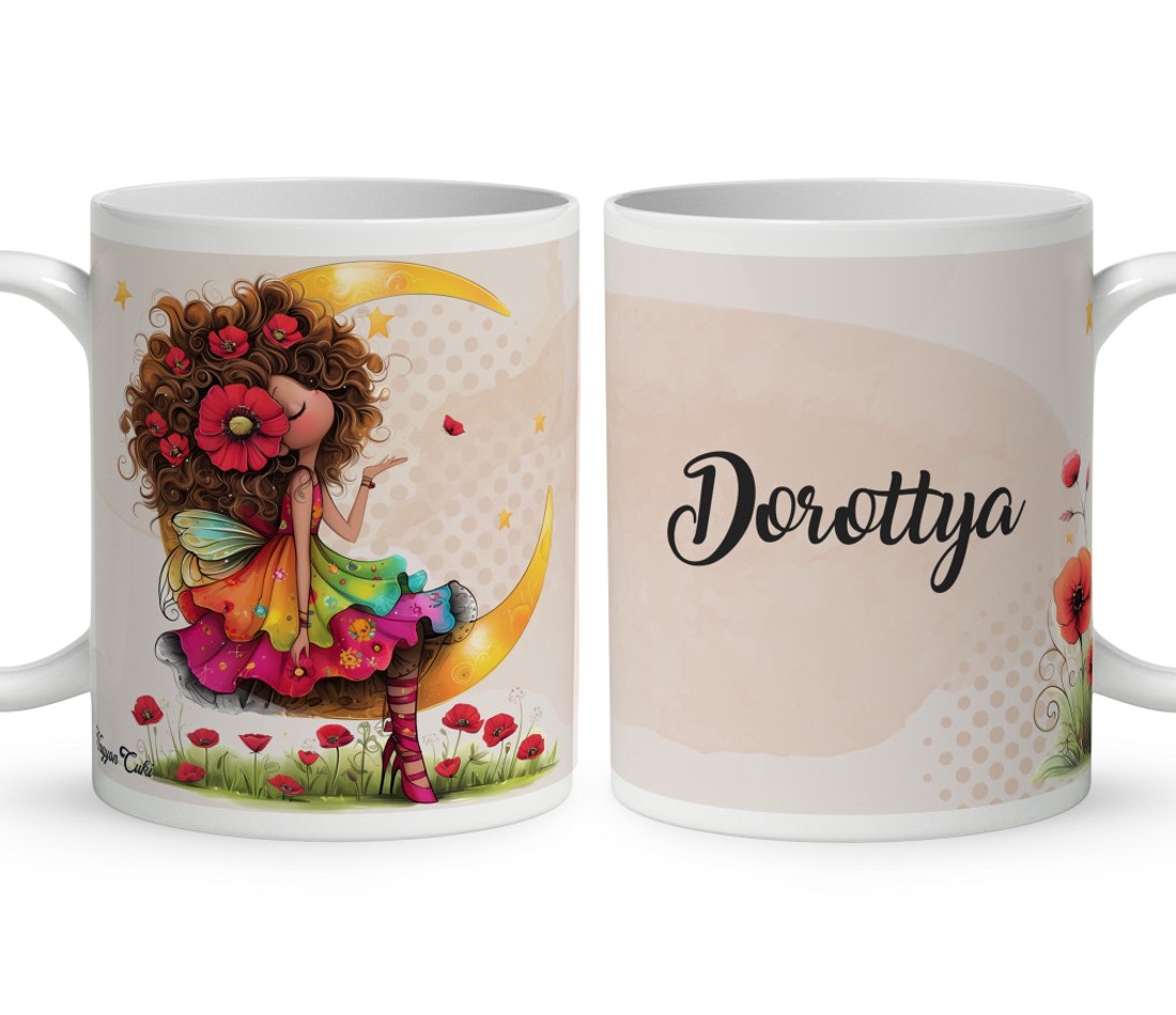 Névvel kérhető - Huncut pipacs tündérlány és aranyhold mintás bögre - otthon & életmód - konyhafelszerelés, tálalás - tálalás - bögre & csésze - Meska.hu