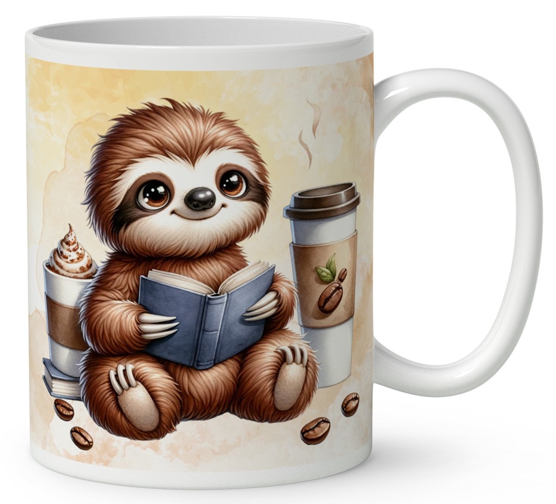 Névvel kérhető - Kávés lajhár és egy jó regény mintás bögre - otthon & életmód - konyhafelszerelés, tálalás - tálalás - bögre & csésze - Meska.hu