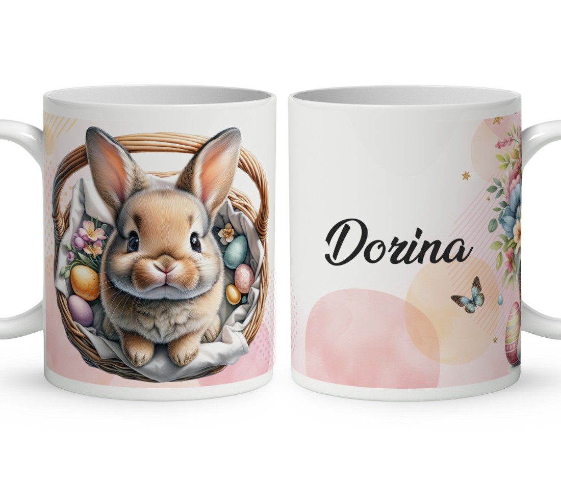 Névvel kérhető - Szióka, itt a húsvéti nyuszi mintás bögre - otthon & életmód - konyhafelszerelés, tálalás - tálalás - bögre & csésze - Meska.hu