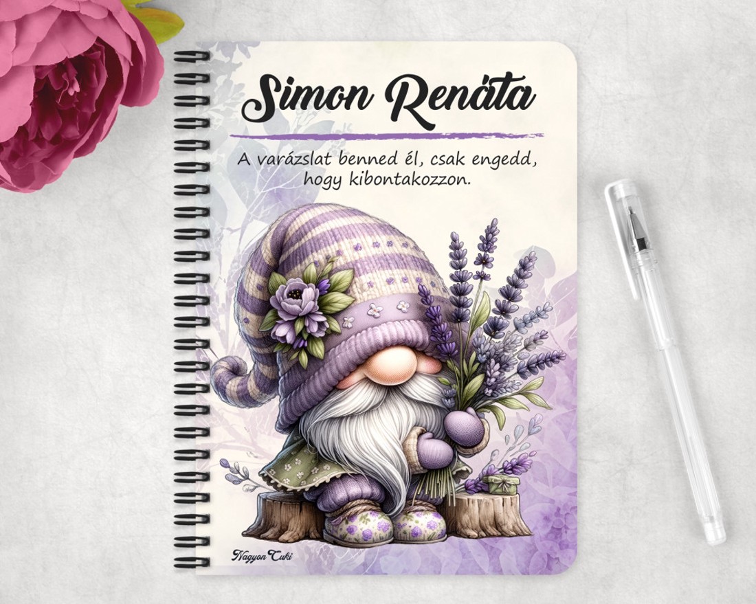 Személyre szabható - Édes Levendulás manó mintás A6-os füzet - otthon & életmód - papír, írószer - jegyzetfüzet & napló - Meska.hu