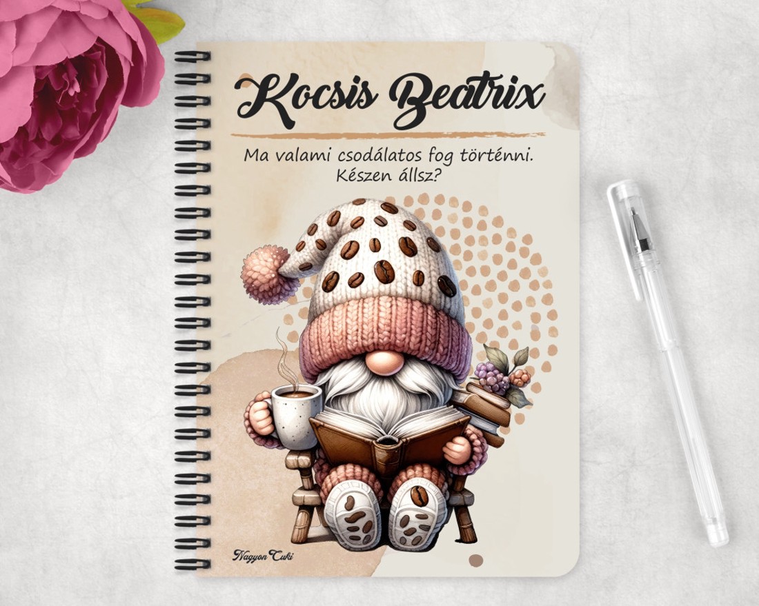 Személyre szabható - Könyvmoly kávés manó mintás A5-ös füzet - otthon & életmód - papír, írószer - jegyzetfüzet & napló - Meska.hu