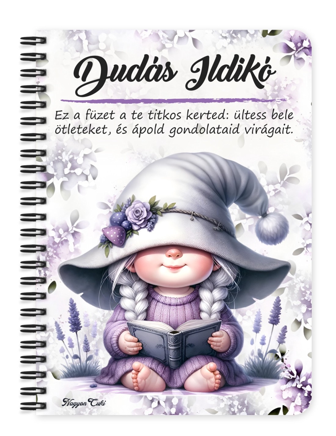 Személyre szabható - Könyvmoly levendulás manólány mintás A6-os füzet - otthon & életmód - papír, írószer - jegyzetfüzet & napló - Meska.hu