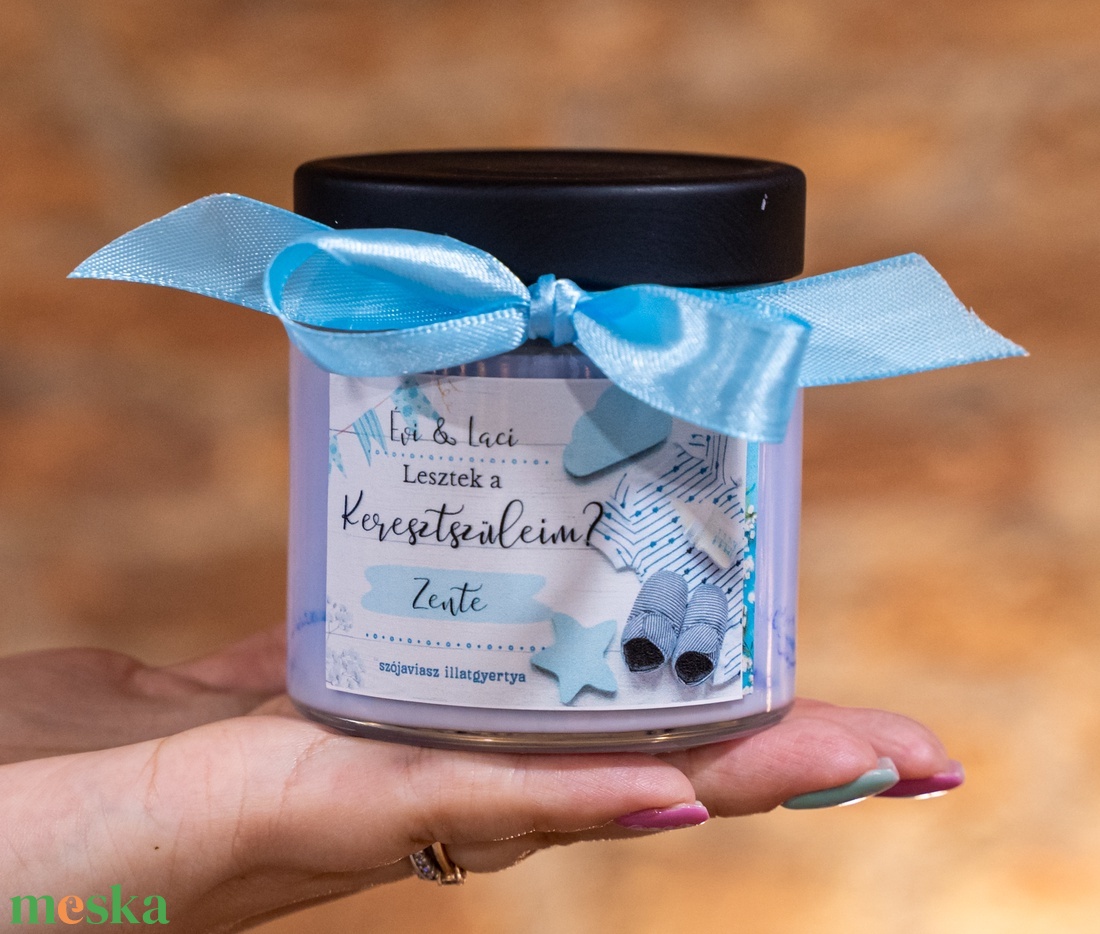 Egyedi keresztszülő felkérő gyertya ajándék, fiús/lányos - otthon & életmód - gyertya, illat, aroma - gyertya - Meska.hu