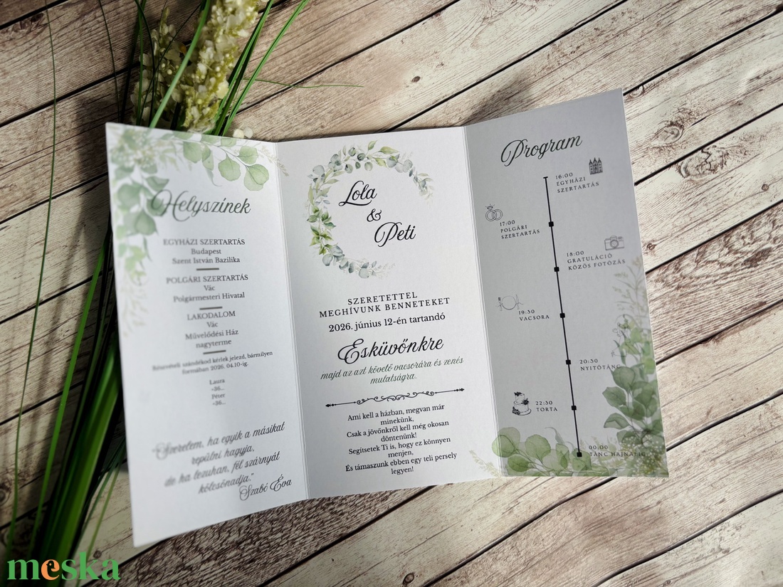 Eukaliptuszos zöld leveles esküvői meghívó - esküvő - meghívó & kártya - meghívó - Meska.hu
