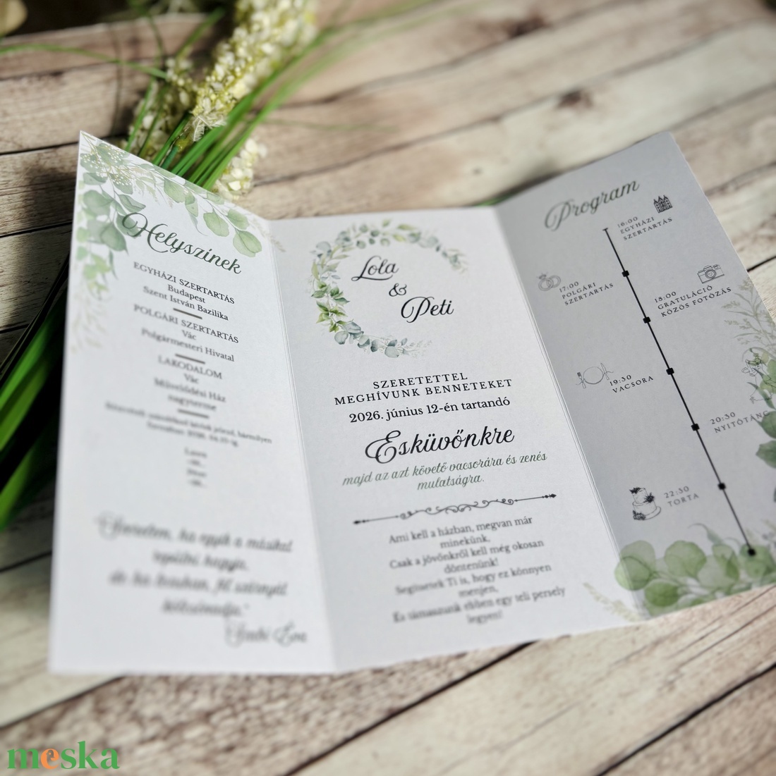 Eukaliptuszos zöld leveles esküvői meghívó - esküvő - meghívó & kártya - meghívó - Meska.hu