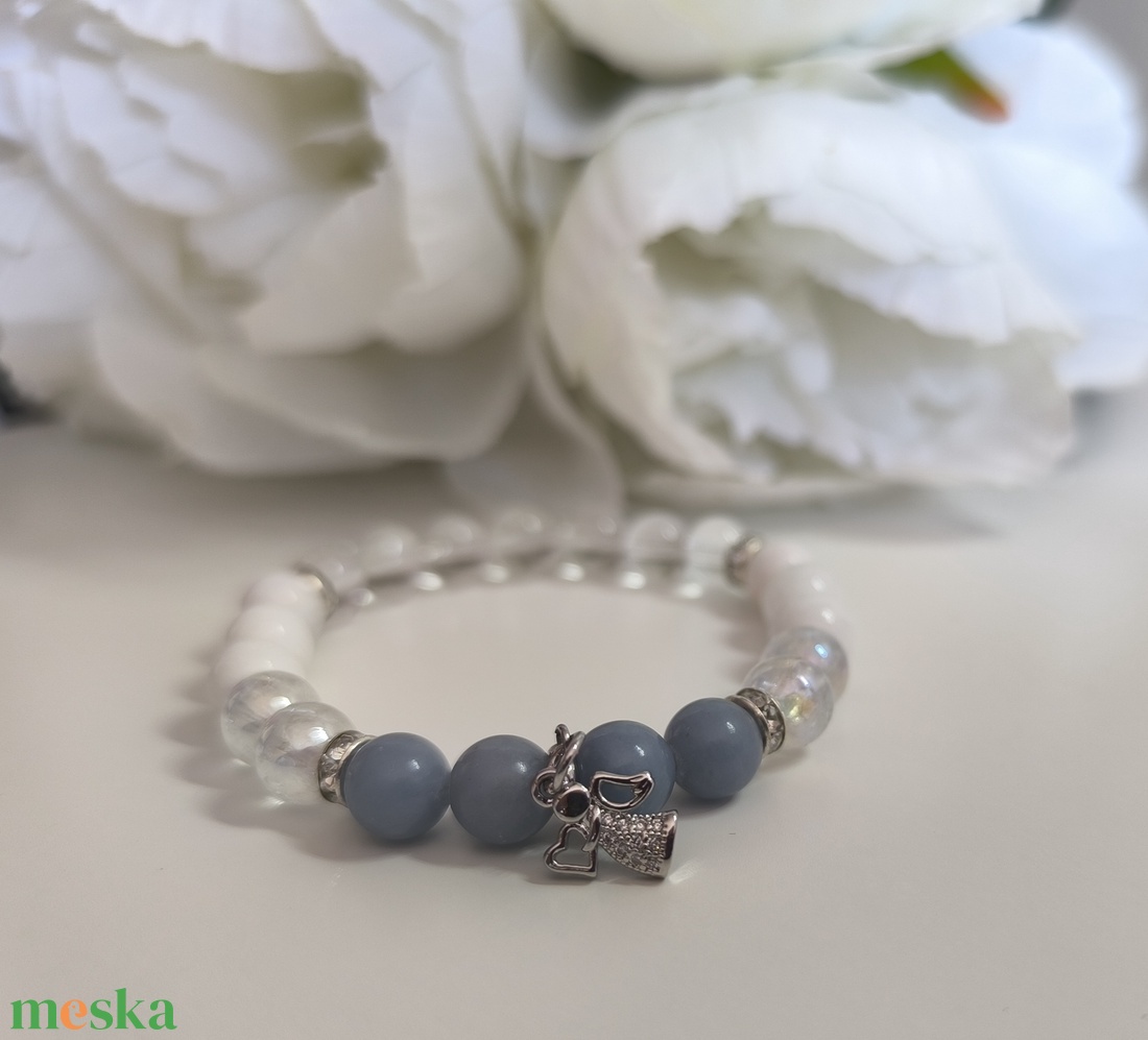 Angelit, Aqua aura kvarc, Jáde és Hegyikristály ásványkarkötő, ezüst cirkónia angyallal - ékszer - karkötő - ásványkarkötő - Meska.hu Angelit, Aqua aura kvarc, Jáde és Hegyikristály ásványkarkötő, ezüst cirkónia angyallal - ékszer - karkötő - ásványkarkötő - Meska.hu