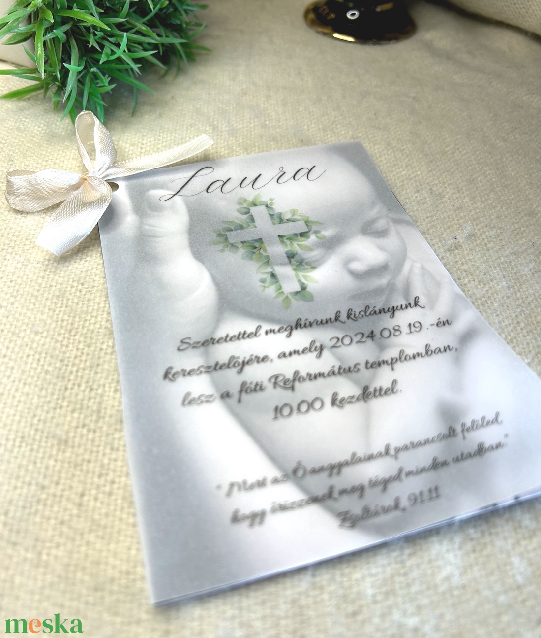 Keresztelő meghívó - pausz papírral, egyedi fényképpel - otthon & életmód - papír, írószer - ajándékozás kellékei - meghívó - Meska.hu