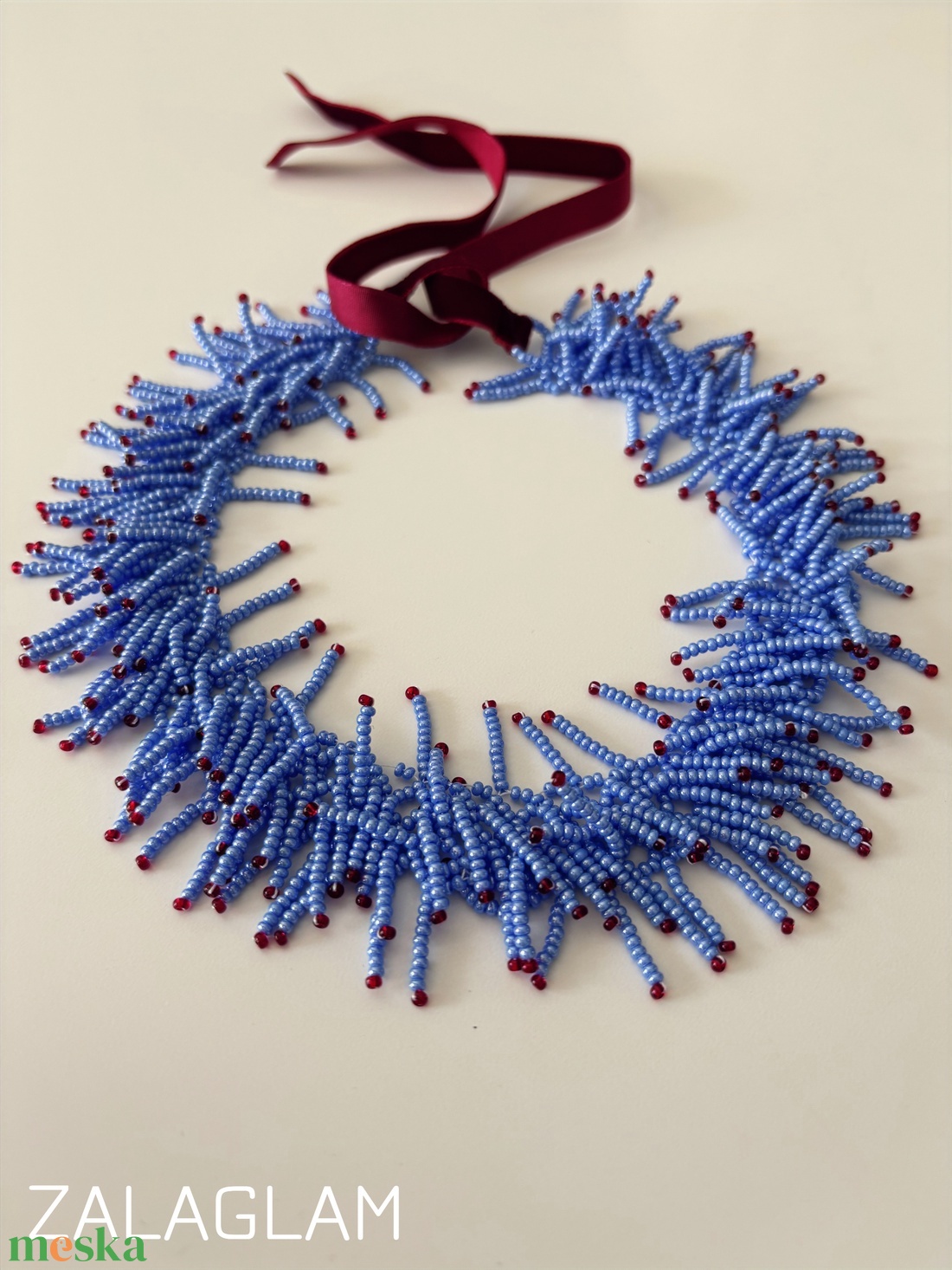 Boho blue - Boho kék gyöngy nyaklánc mély bordó részletekkel :) - ékszer - nyaklánc - gyöngyös nyaklánc - Meska.hu