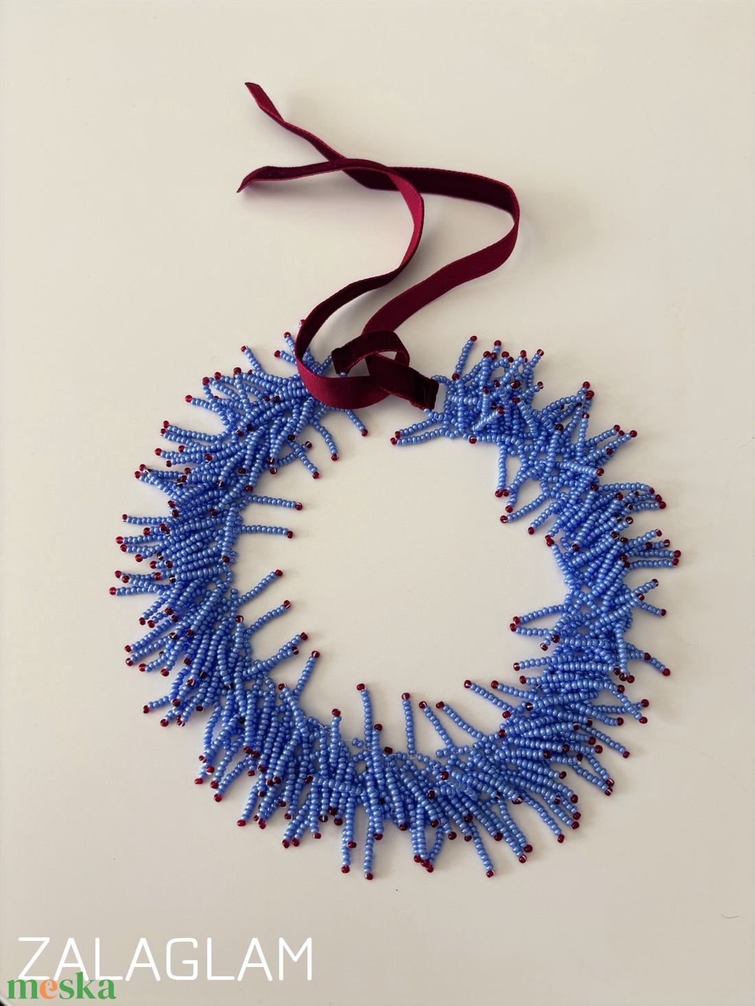 Boho blue - Boho kék gyöngy nyaklánc mély bordó részletekkel :) - ékszer - nyaklánc - gyöngyös nyaklánc - Meska.hu