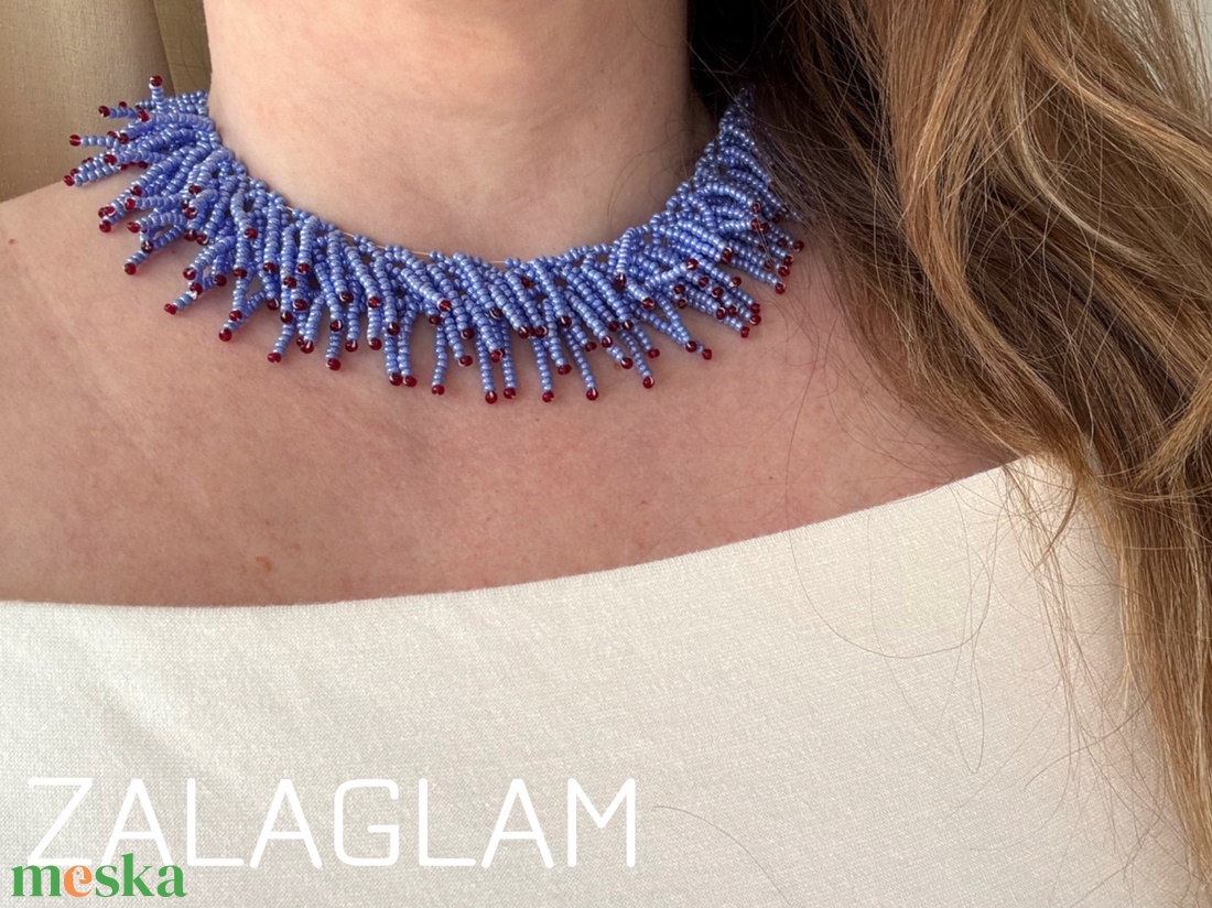Boho blue - Boho kék gyöngy nyaklánc mély bordó részletekkel :) - ékszer - nyaklánc - gyöngyös nyaklánc - Meska.hu