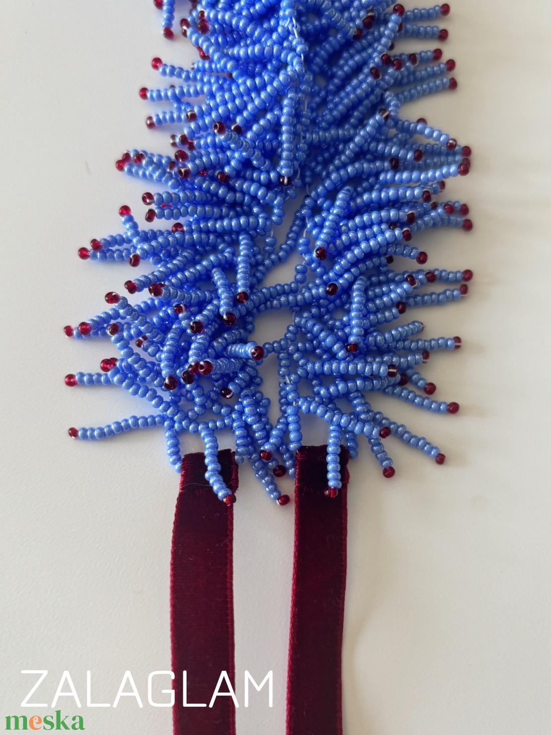 Boho blue - Boho kék gyöngy nyaklánc mély bordó részletekkel :) - ékszer - nyaklánc - gyöngyös nyaklánc - Meska.hu