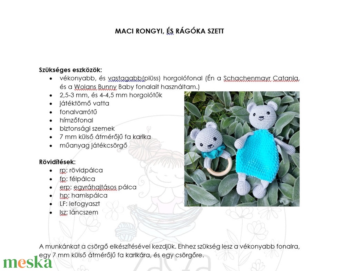 MINTALEÍRÁS-Maci rongyi és rágóka szett - diy (csináld magad) - szabásminta, útmutató - horgolási minta - Meska.hu MINTALEÍRÁS-Maci rongyi és rágóka szett - diy (csináld magad) - szabásminta, útmutató - horgolási minta - Meska.hu