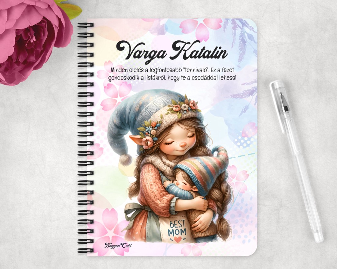 Személyre szabható - Cuki Anya manó & Kisfia mintás A5-ös füzet - otthon & életmód - papír, írószer - jegyzetfüzet & napló - Meska.hu