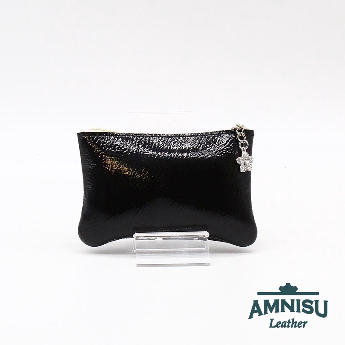 Fekete gyűrt lakk - hologramos arany ívelt egy cipzáras kulcstartó C8007 - táska & tok - kulcstartó & táskadísz - kulcstartó - Meska.hu