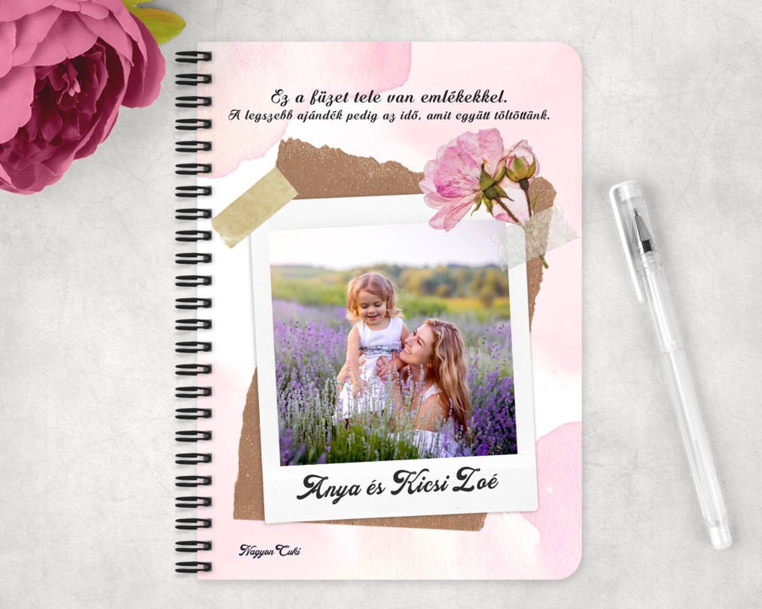 Saját fotós személyre szabható - Kedves virágos mintás A5-ös füzet - otthon & életmód - papír, írószer - jegyzetfüzet & napló - Meska.hu