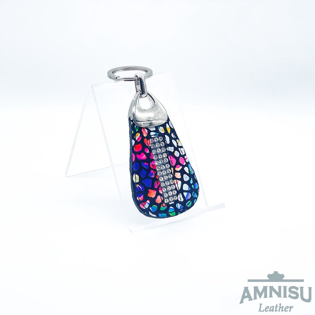 Színes mozaik mintás csepp alakú swarovski köves bőr kulcstartó H8030 - táska & tok - kulcstartó & táskadísz - kulcstartó - Meska.hu