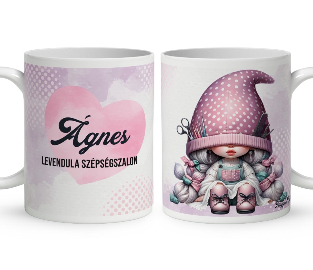 Névvel kérhető - Pöttyös sapkás fodrász manólány mintás bögre - otthon & életmód - konyhafelszerelés, tálalás - tálalás - bögre & csésze - Meska.hu