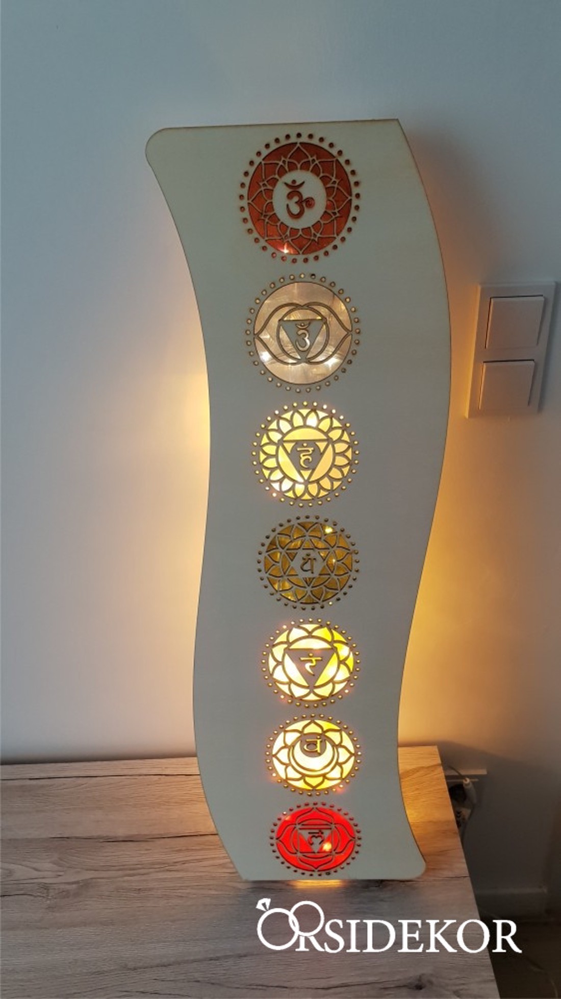 Csakra Mandala íves fali lámpatest fából - otthon & életmód - lámpa - falilámpa - Meska.hu