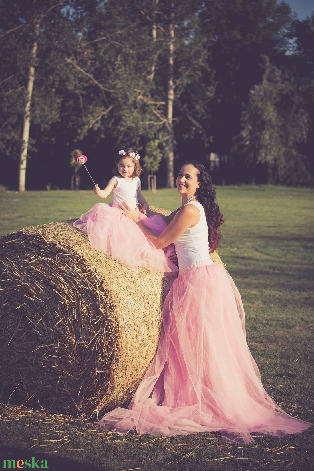 Anya-lánya rózsaszín tüllszoknya szett - ruha & divat - páros szett - anya-lánya szett - Meska.hu