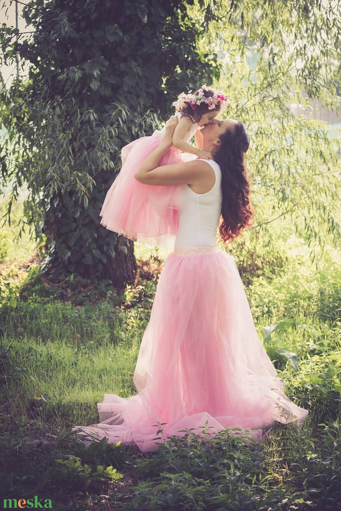 Anya-lánya rózsaszín tüllszoknya szett - ruha & divat - páros szett - anya-lánya szett - Meska.hu