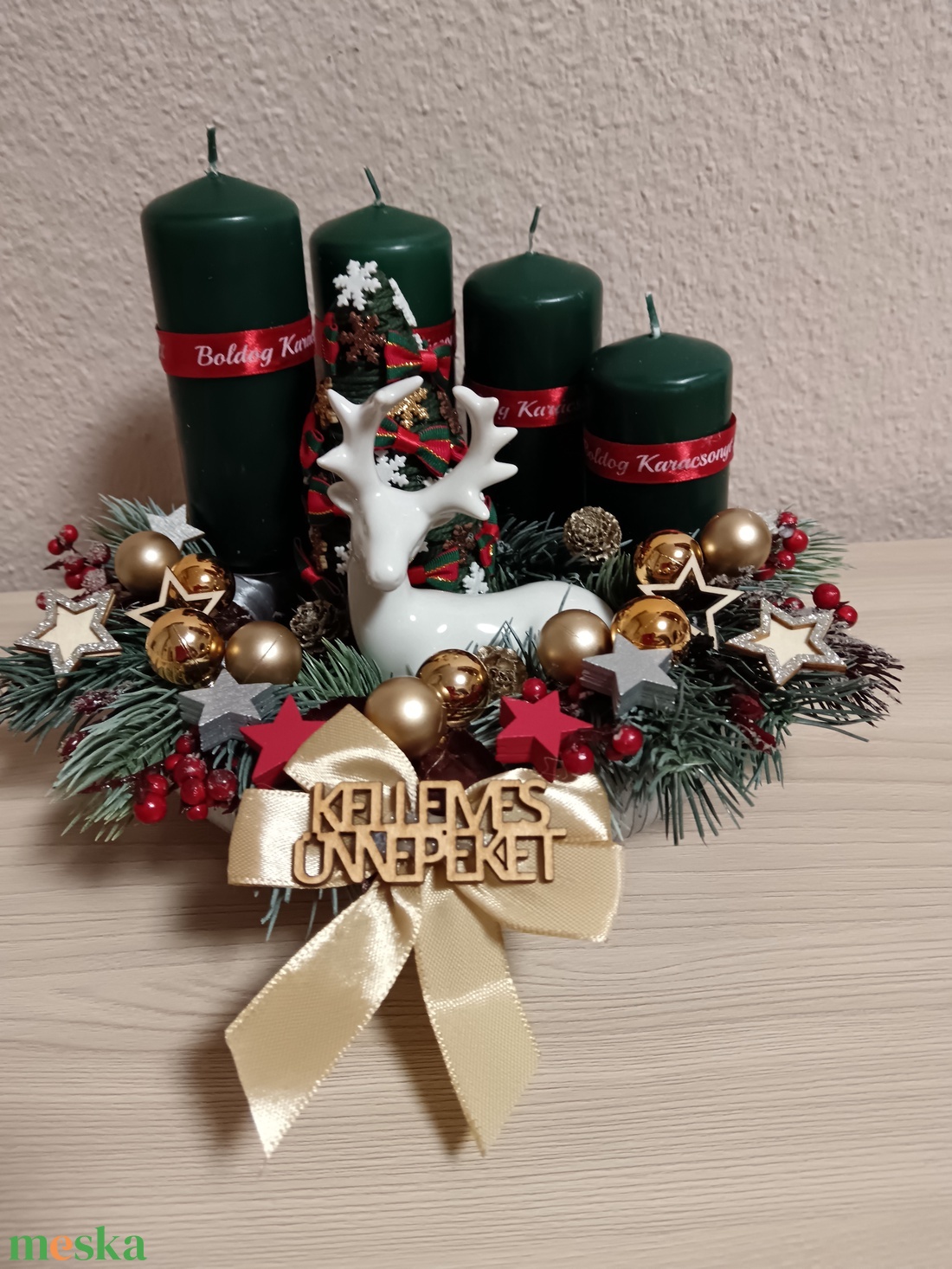 Zöld gyertyás adventi koszorú - karácsony - adventi díszek - adventi koszorú - Meska.hu