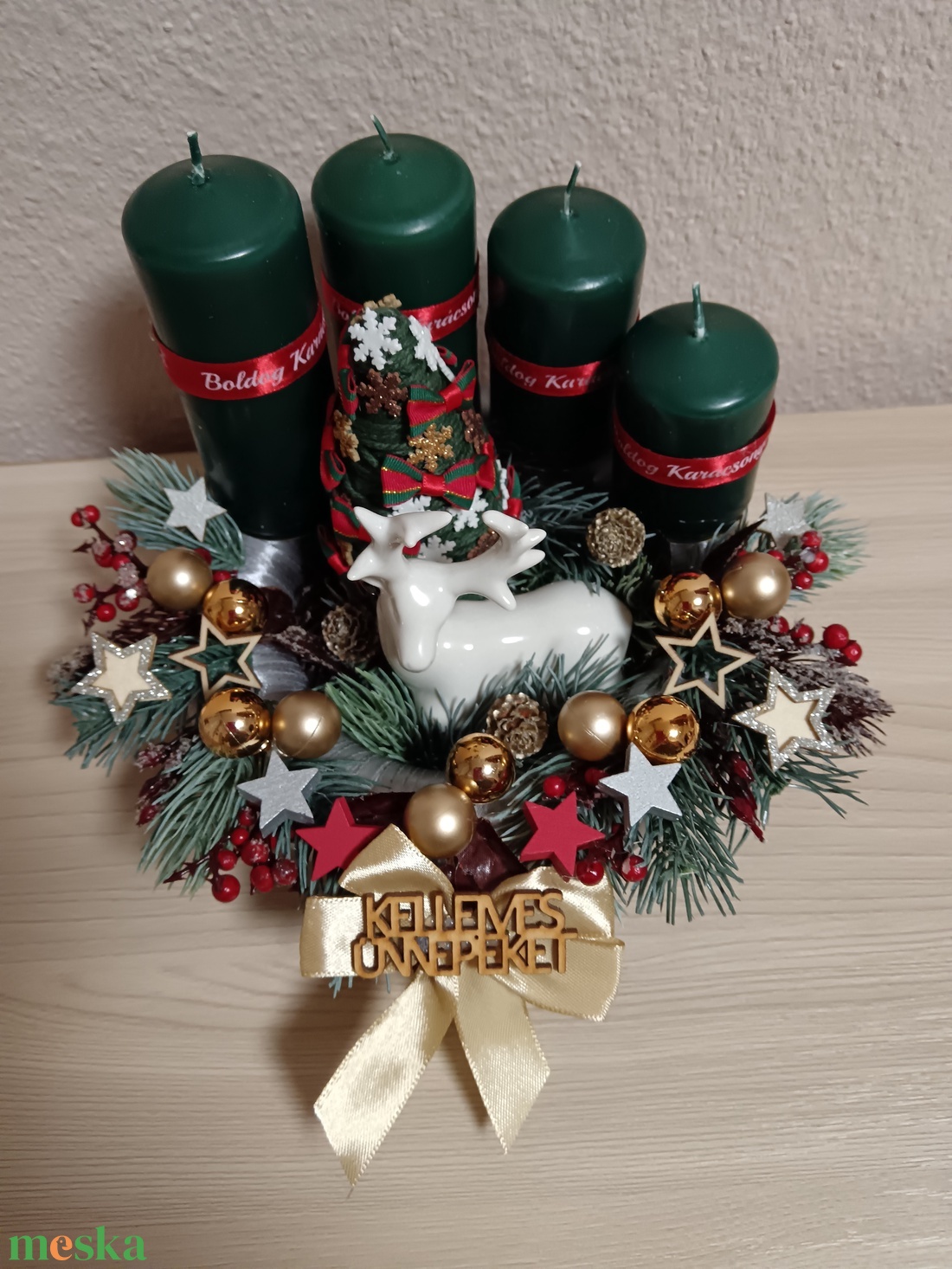 Zöld gyertyás adventi koszorú - karácsony - adventi díszek - adventi koszorú - Meska.hu