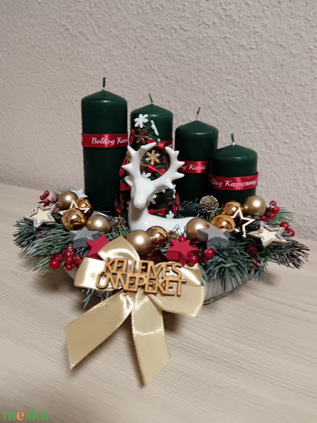 Zöld gyertyás adventi koszorú - karácsony - adventi díszek - adventi koszorú - Meska.hu