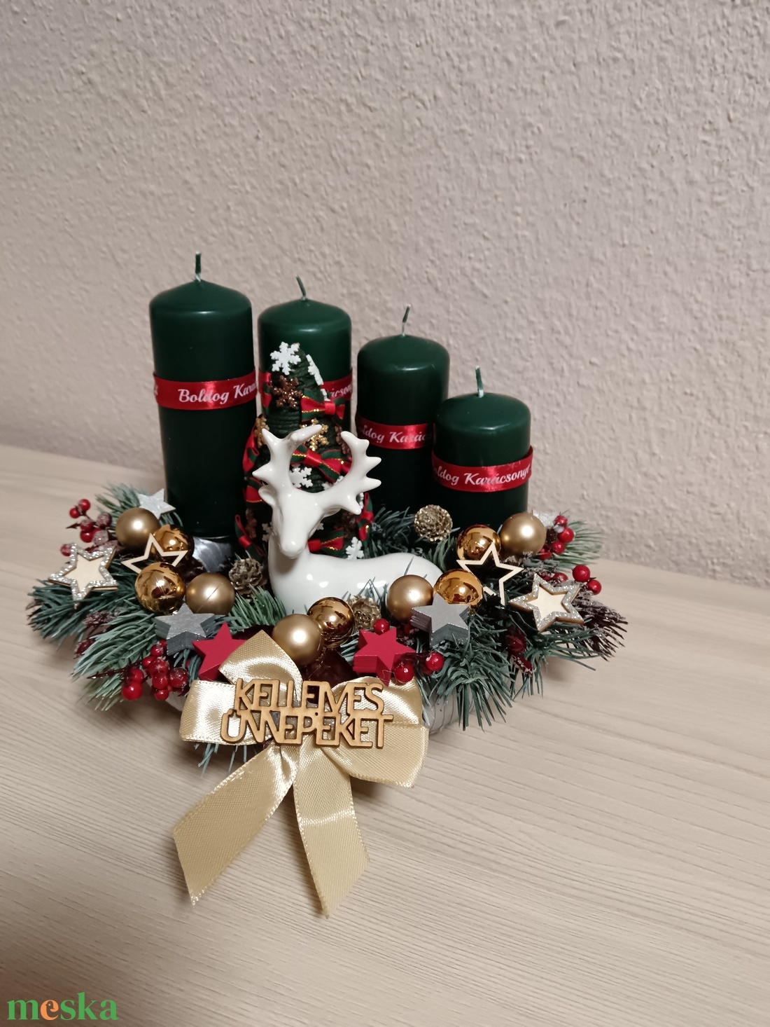 Zöld gyertyás adventi koszorú - karácsony - adventi díszek - adventi koszorú - Meska.hu