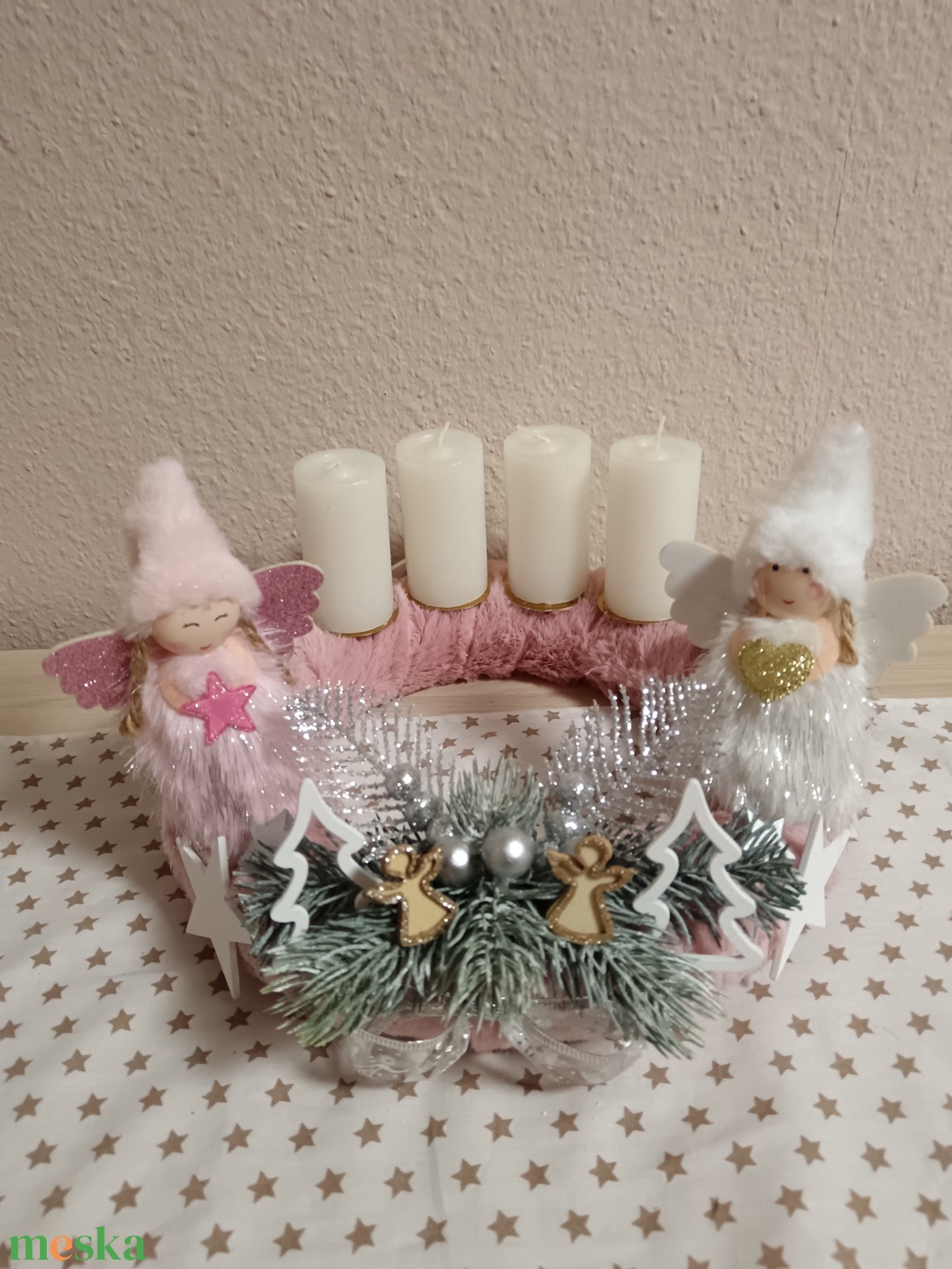Pihe puha rózsaszín adventi koszorú - karácsony - adventi díszek - adventi koszorú - Meska.hu