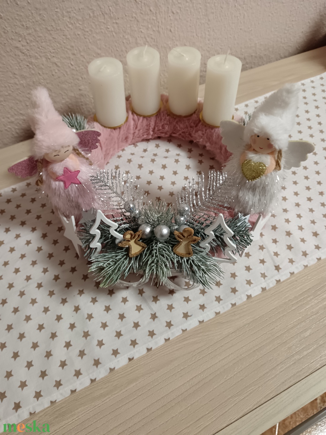 Pihe puha rózsaszín adventi koszorú - karácsony - adventi díszek - adventi koszorú - Meska.hu