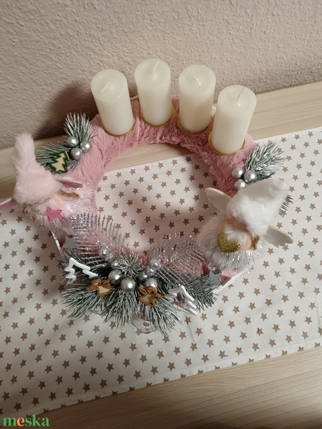 Pihe puha rózsaszín adventi koszorú - karácsony - adventi díszek - adventi koszorú - Meska.hu