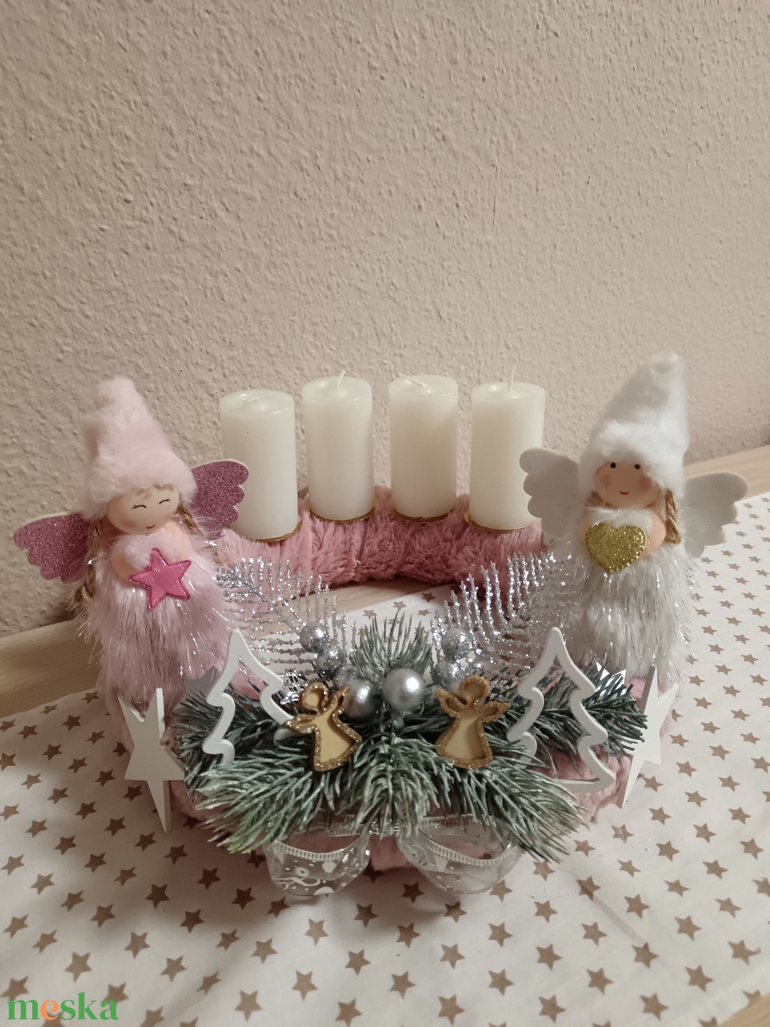 Pihe puha rózsaszín adventi koszorú - karácsony - adventi díszek - adventi koszorú - Meska.hu
