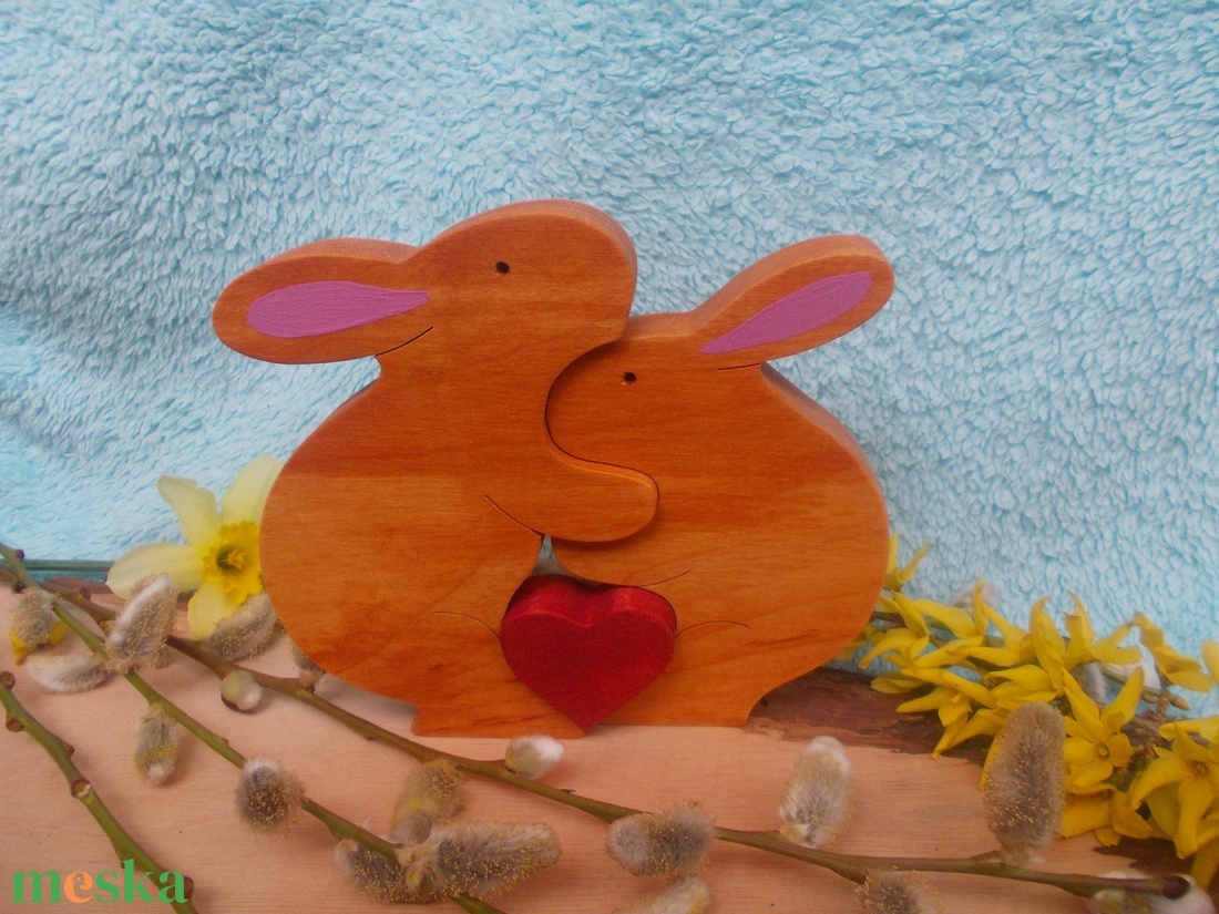Nyúl pár szívvel - otthon & életmód - dekoráció - dísztárgy - Meska.hu