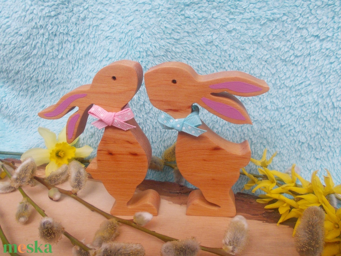 Nyúl pár masnival - otthon & életmód - dekoráció - asztal és polc dekoráció - asztaldísz - Meska.hu