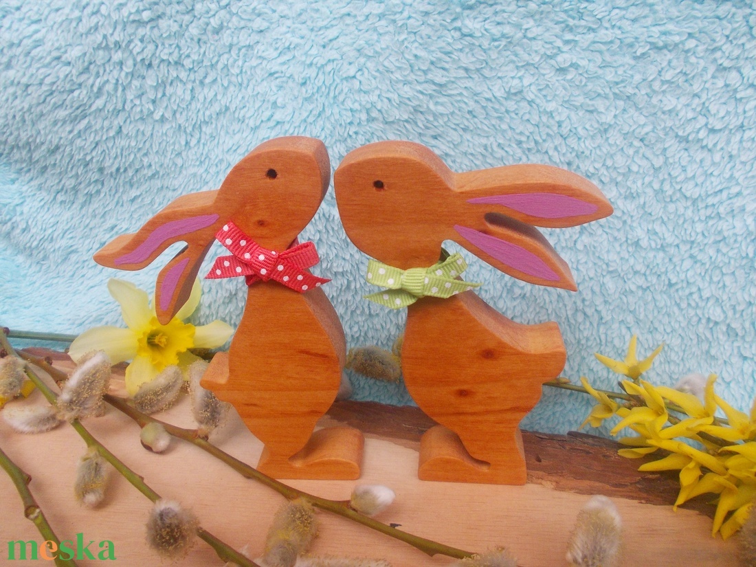 Nyúl pár masnival - otthon & életmód - dekoráció - asztal és polc dekoráció - asztaldísz - Meska.hu