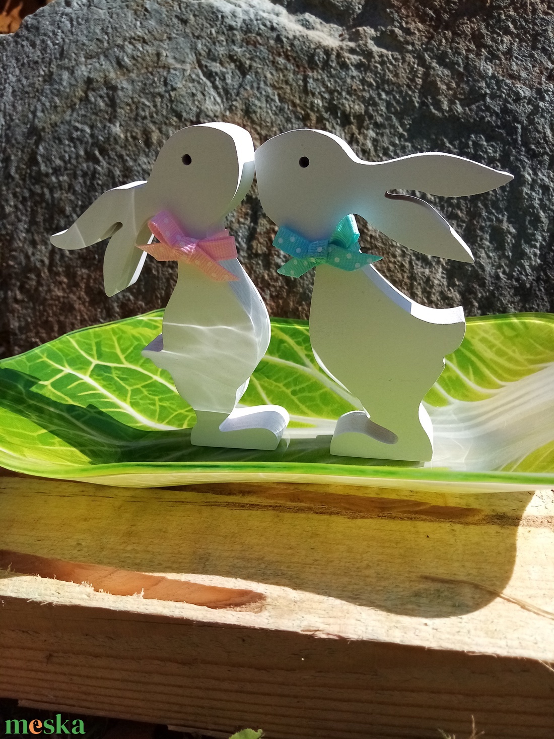 Fehér Nyúl pár masnival  - otthon & életmód - dekoráció - asztal és polc dekoráció - asztaldísz - Meska.hu