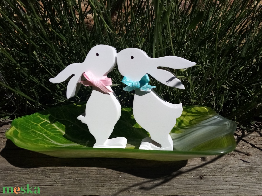 Fehér Nyúl pár masnival  - otthon & életmód - dekoráció - asztal és polc dekoráció - asztaldísz - Meska.hu