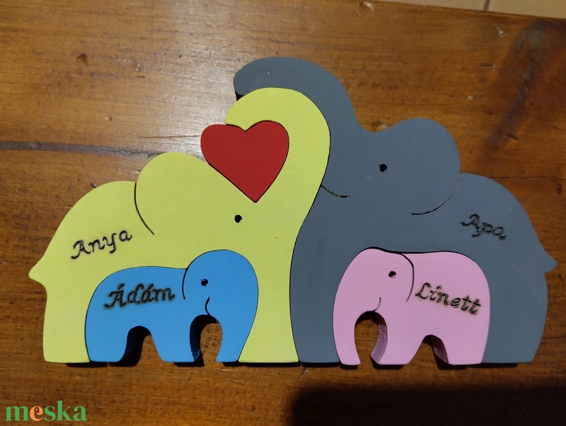 Elefánt család színes névvel égetve - játék & sport - plüssállat & játékfigura - elefánt - Meska.hu