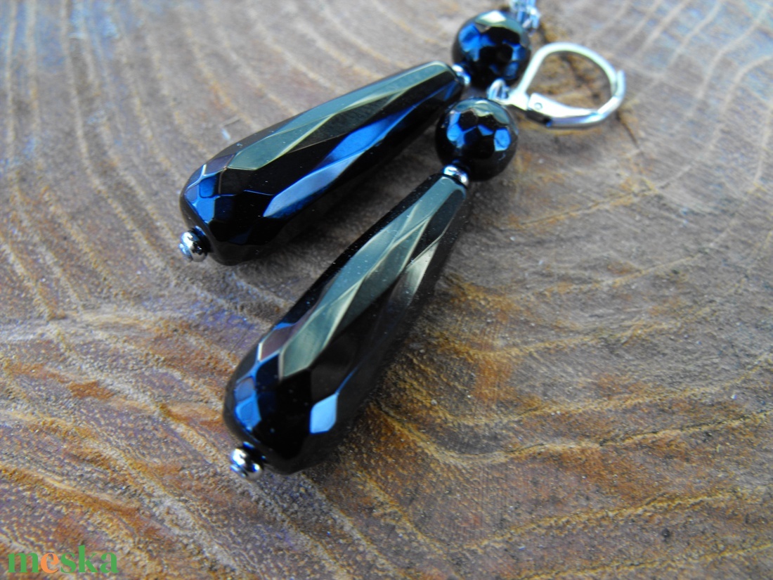 Fekete ónix, elegáns, csini fülbevaló - ékszer - fülbevaló - lógó fülbevaló - Meska.hu