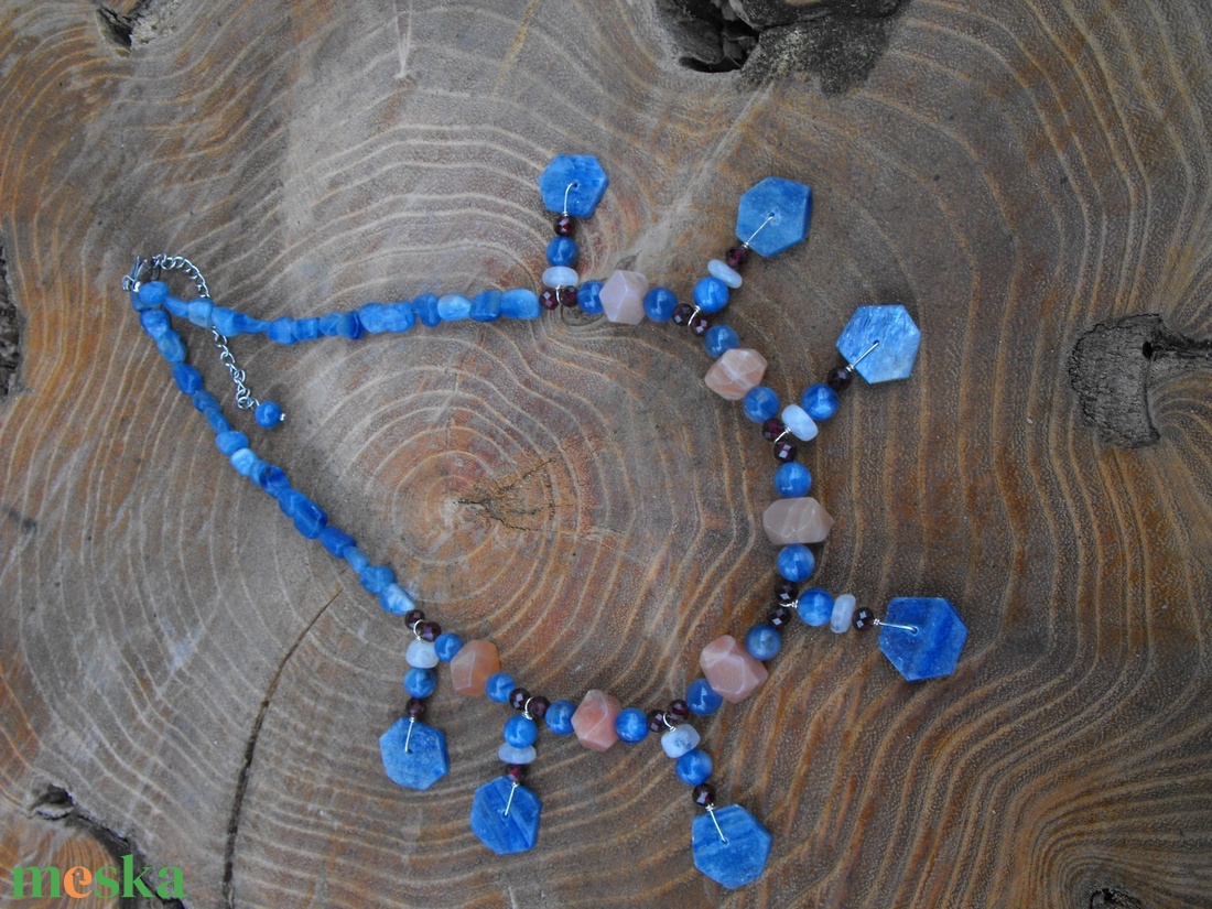 Kianit, napkő, holdkő, gránát nyaklánc - ékszer - nyaklánc - medál - Meska.hu