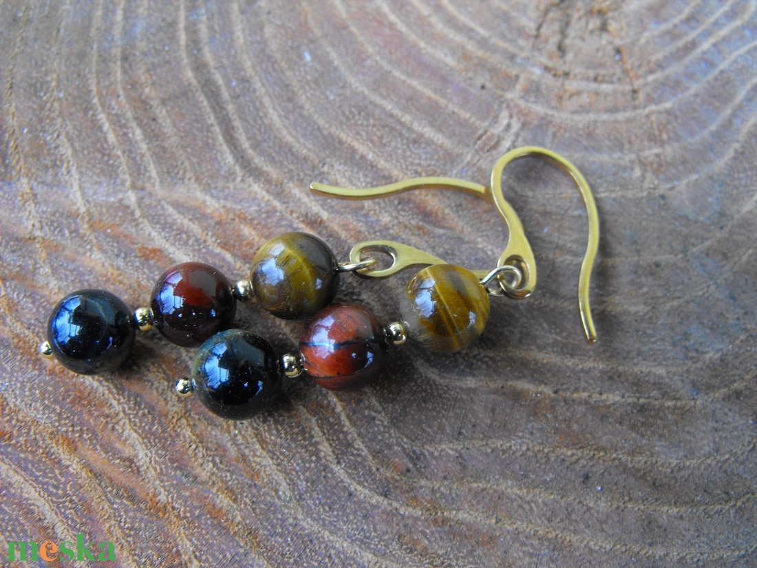 Színes tigrisszem fülbevaló - ékszer - fülbevaló - lógó fülbevaló - Meska.hu