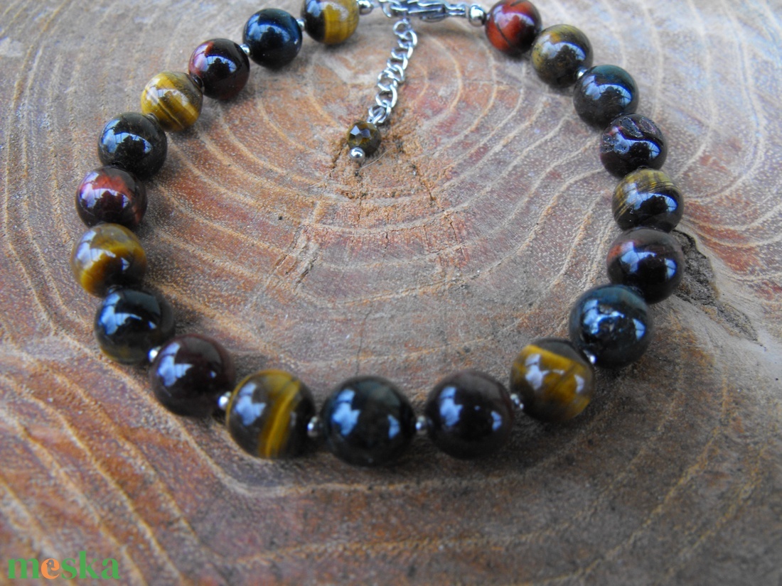 Tigrisszem karkötő, acél szerelékkel - ékszer - karkötő - ásványkarkötő - Meska.hu
