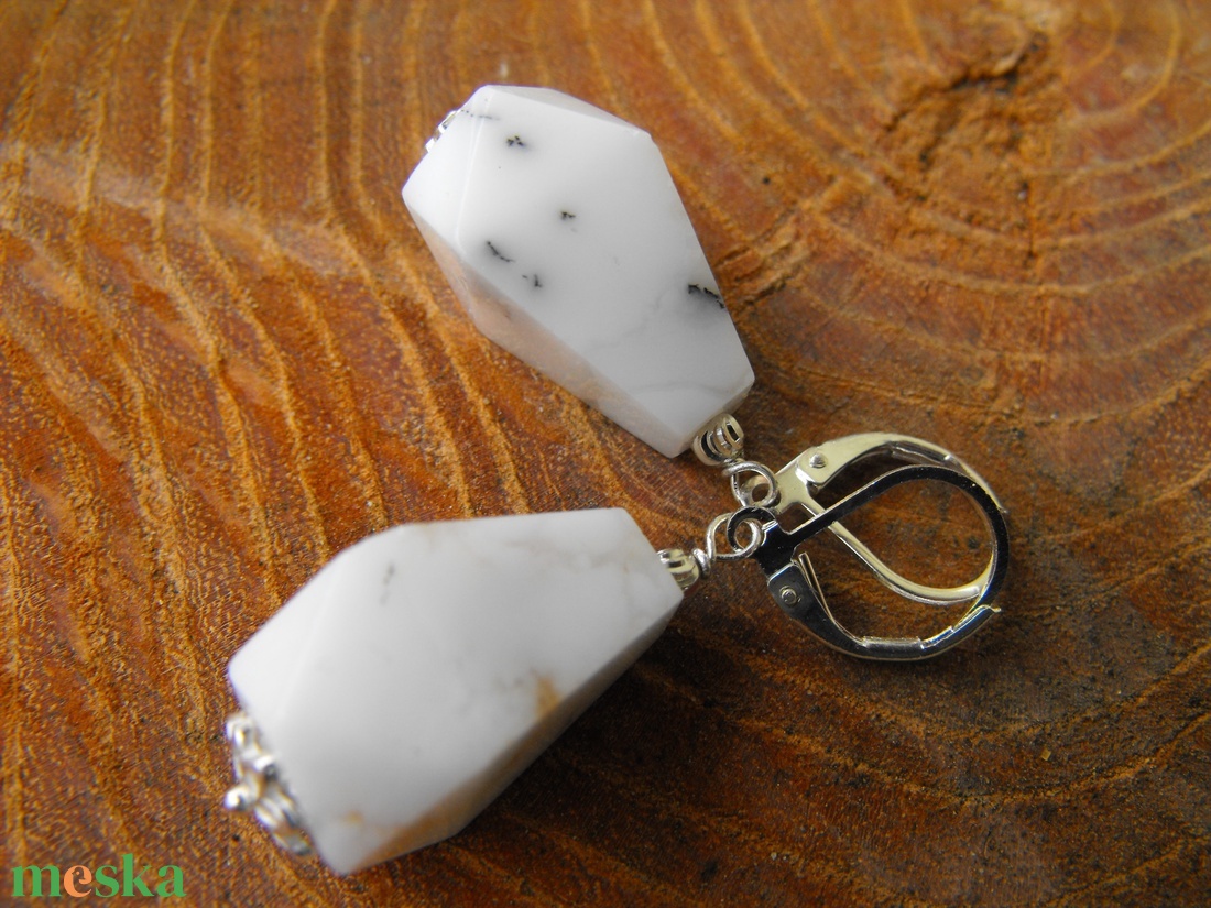 Fehér opál, fülbevaló - ékszer - fülbevaló - lógó fülbevaló - Meska.hu