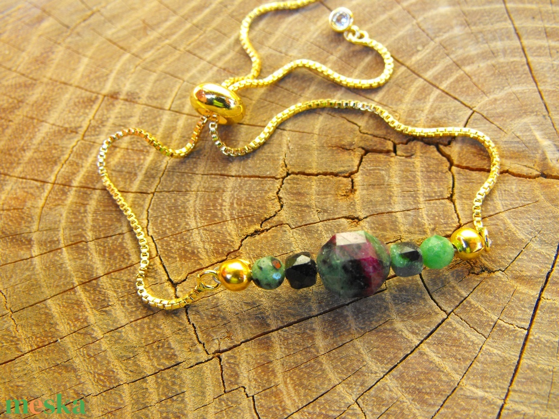 Láncos ruby zoisite  karkötő, acél szerelékkel - ékszer - karkötő - ásványkarkötő - Meska.hu