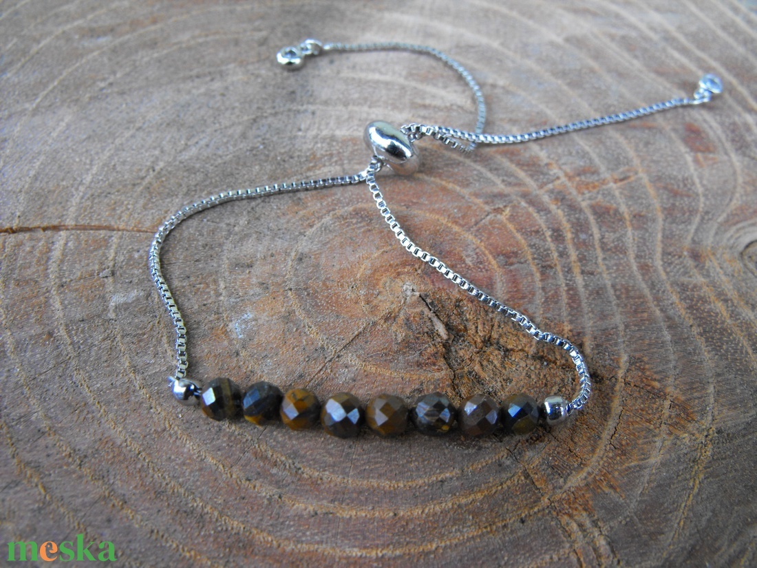 Láncos tigrisszem  karkötő, acél szerelékkel - ékszer - karkötő - ásványkarkötő - Meska.hu