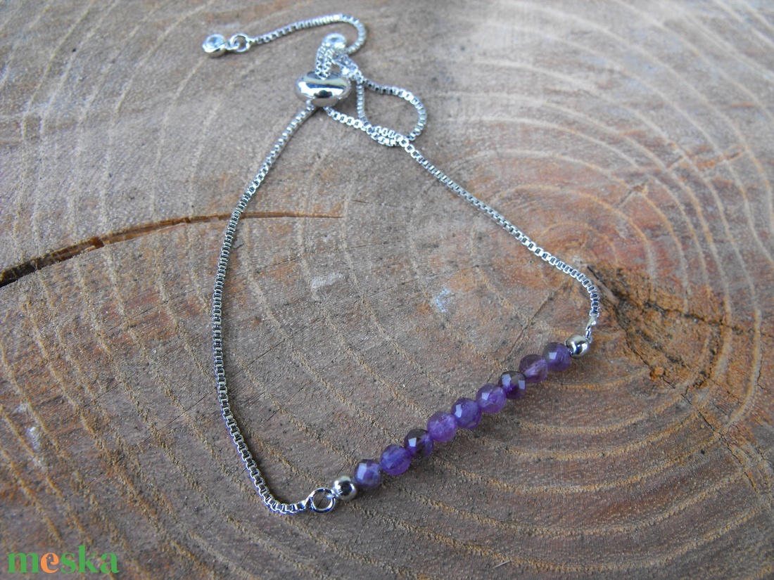 Láncos ametiszt  karkötő, acél szerelékkel - ékszer - karkötő - ásványkarkötő - Meska.hu